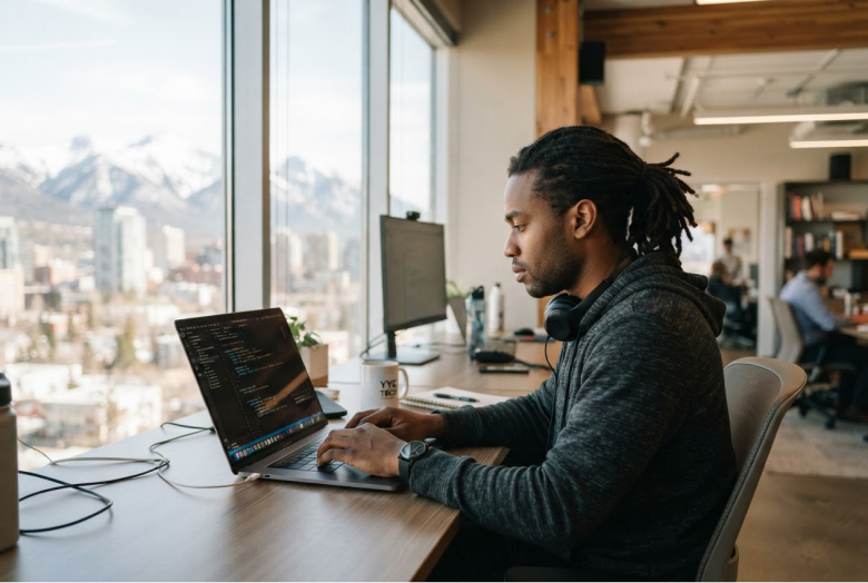Developer at a laptop, Calgary